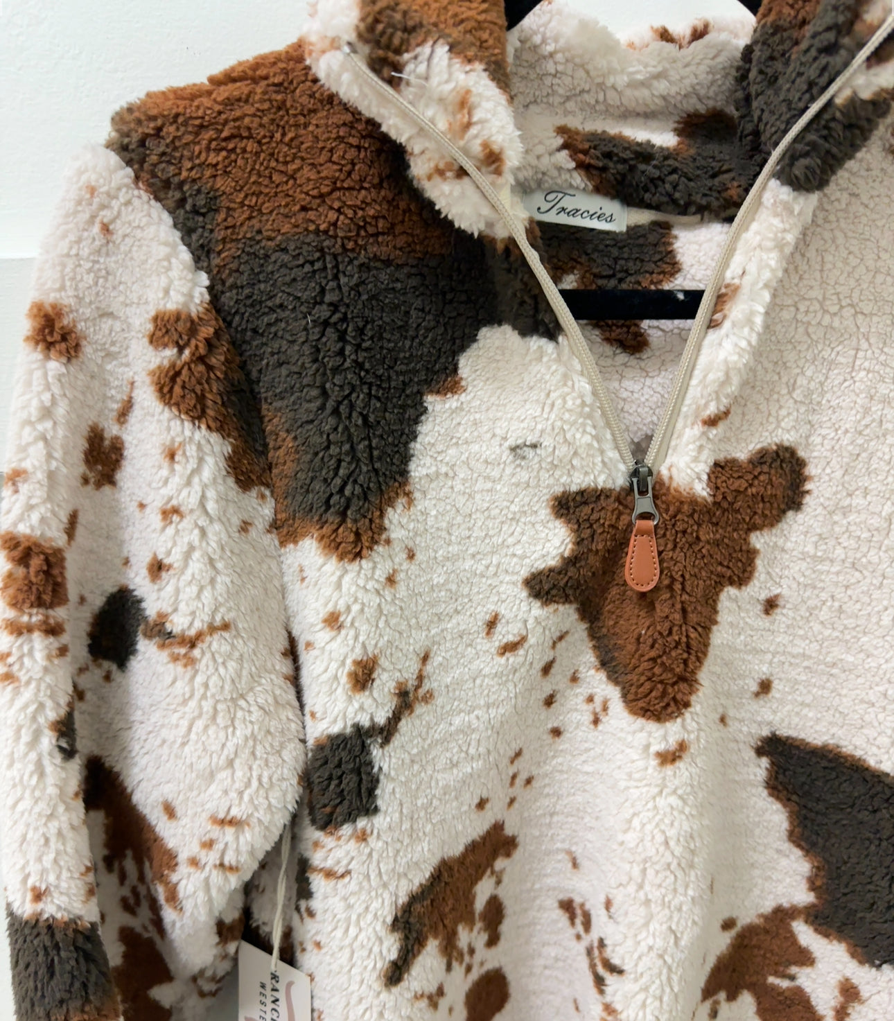 Cow Print Fleece Zip up Sweater