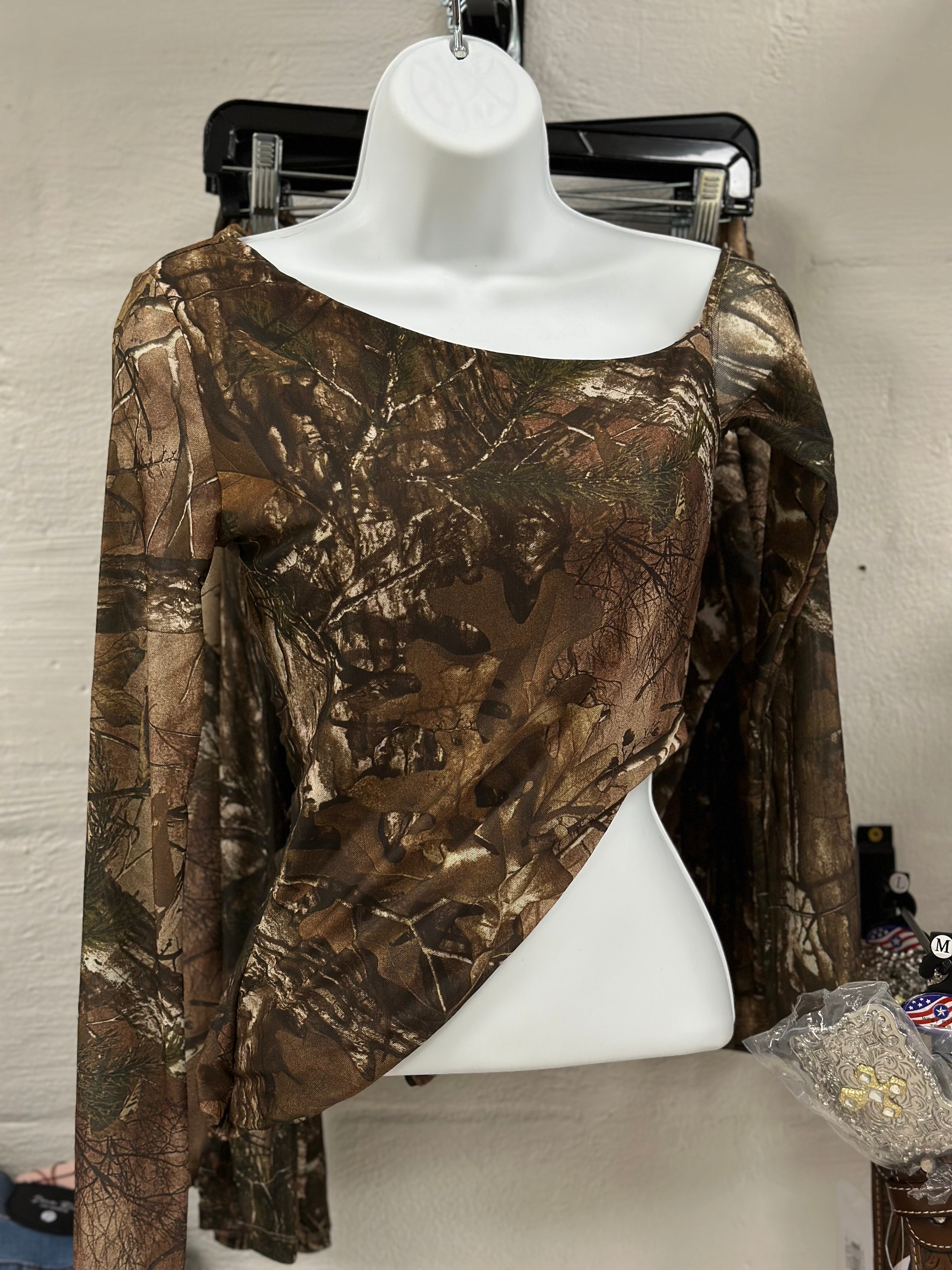 Women off the shoulder camo top