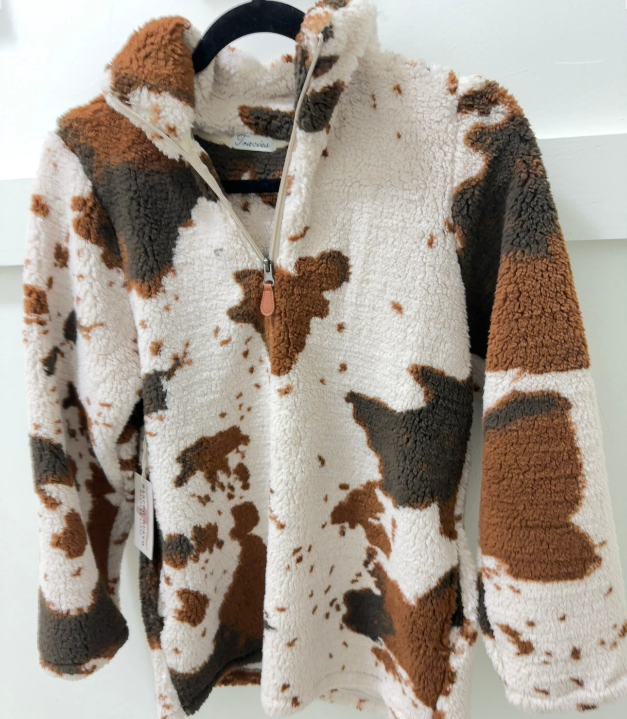 Cow Print Fleece Zip up Sweater