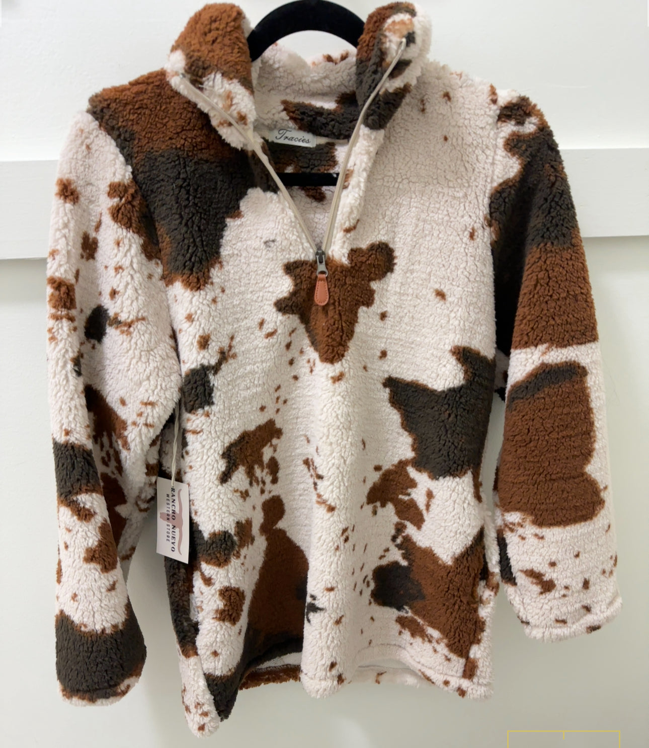 Cow Print Fleece Zip up Sweater