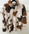 Cow Print Fleece Zip up Sweater