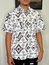 White/ Brown Aztec Pattern Men Shirts